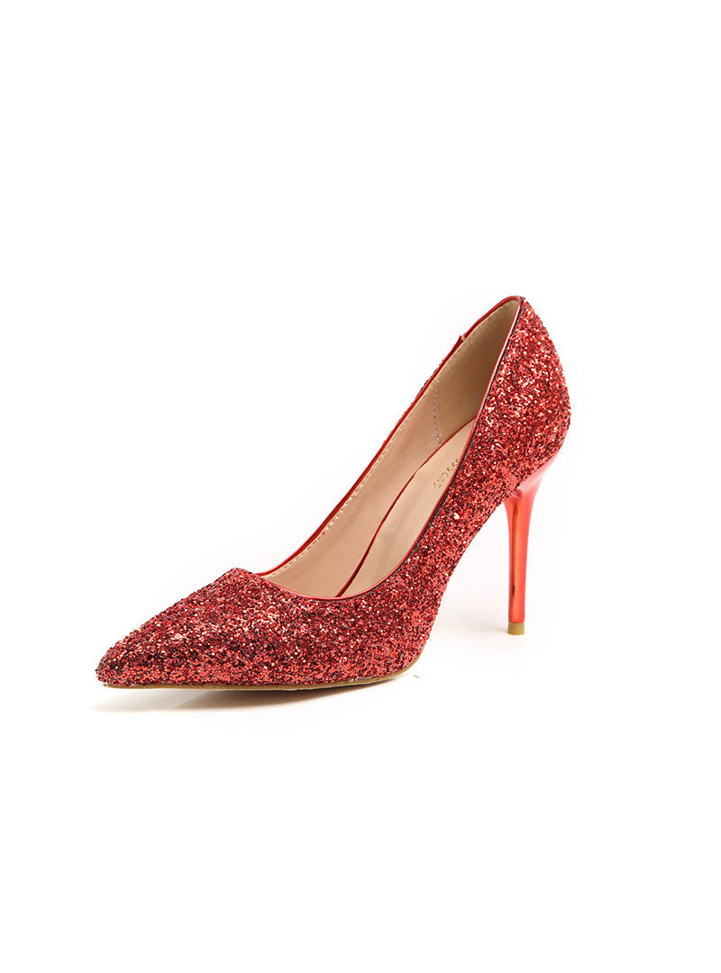 Shallow Pointed Stiletto Sequined High Heels Shoes