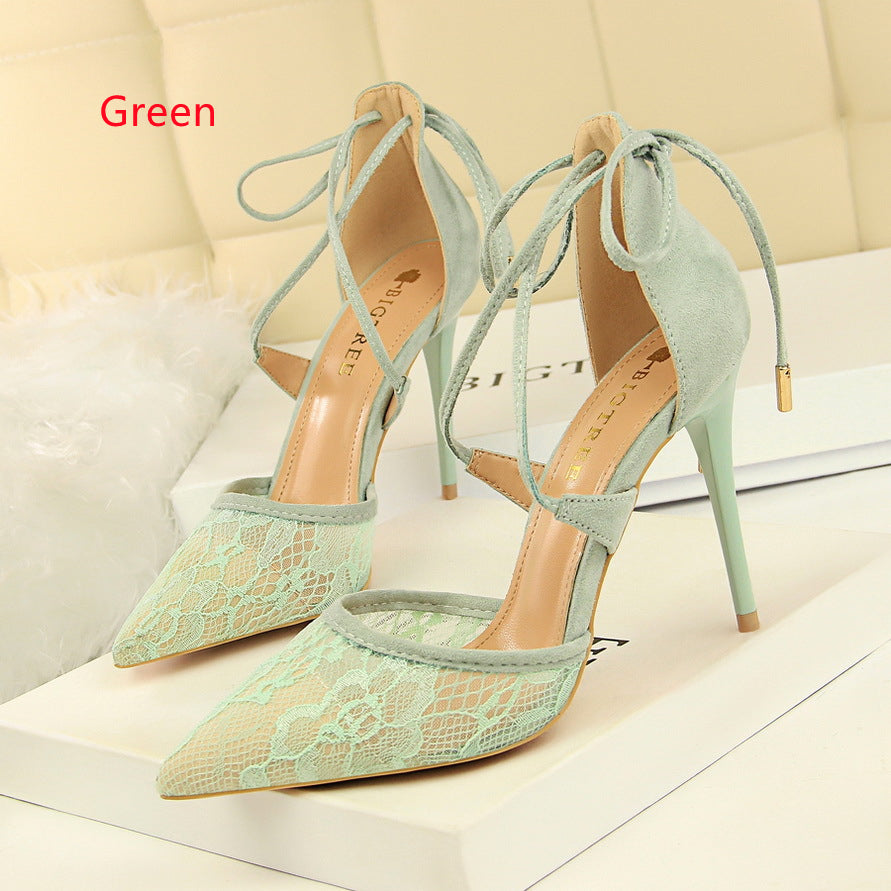 Shallow Pointed Mesh Lace Hollow Sandals