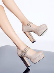 Pumps Platform Square High Heels Buckle Party Shoes