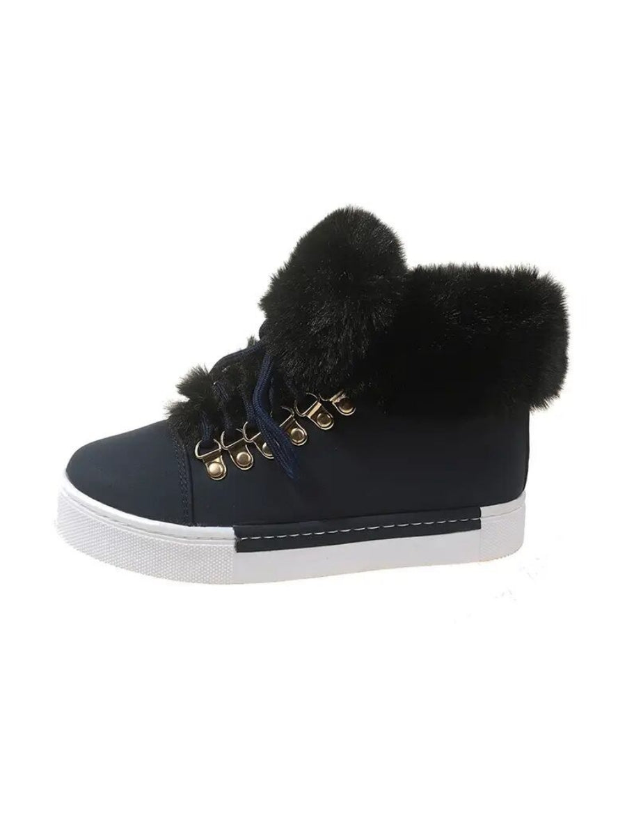 Short-tube Long-haired Leather Snow Boots