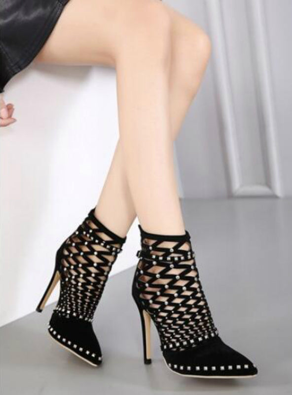 Sandals Rivet Studded Cut Out Caged Ankle Boots Stiletto