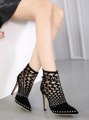 Sandals Rivet Studded Cut Out Caged Ankle Boots Stiletto