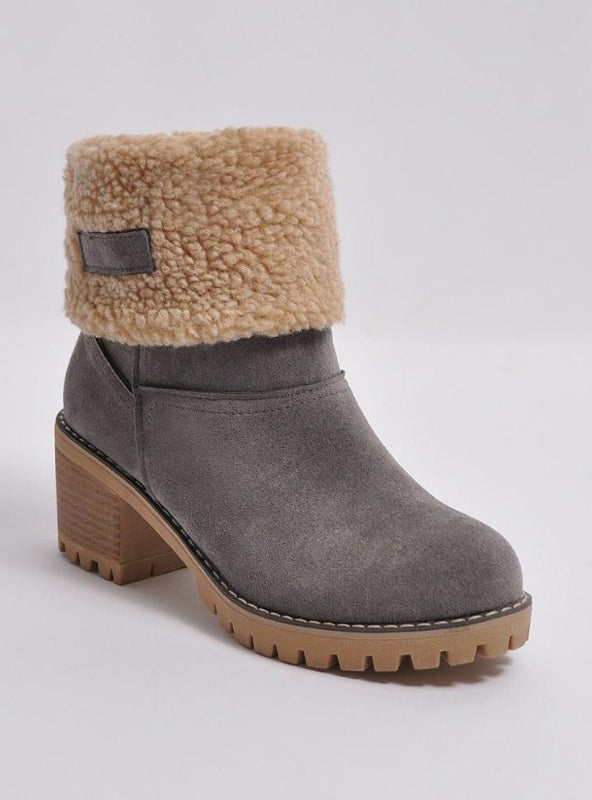 Snow Boots Fashion Square High Heels Ankle Boots