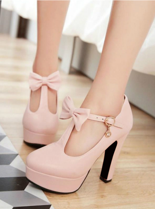 High Heel Shoes Brand Bowtie Round Toe Heeled Pumps