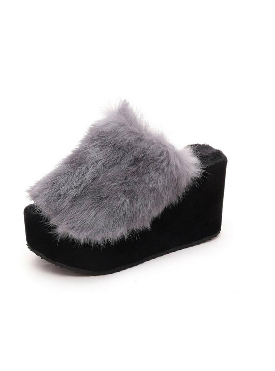 Fur Slippers Wedges Women Slippers Platform