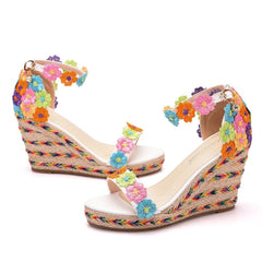 Colored Lace Wedges Heel Sandals