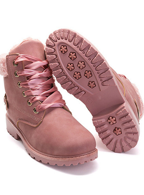 Women Boots Lace up Solid Casual Ankle Boots