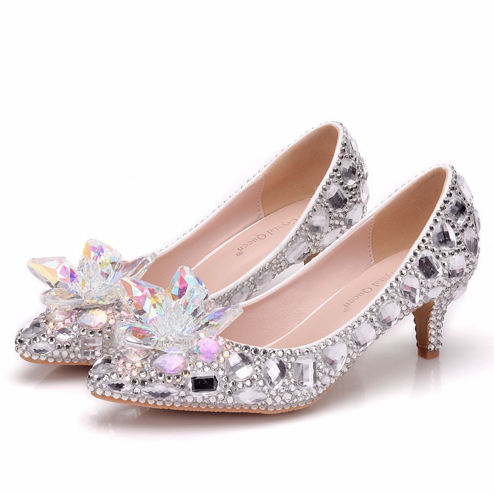 Colored Diamond Crystal Flower Stiletto Heels Shoes