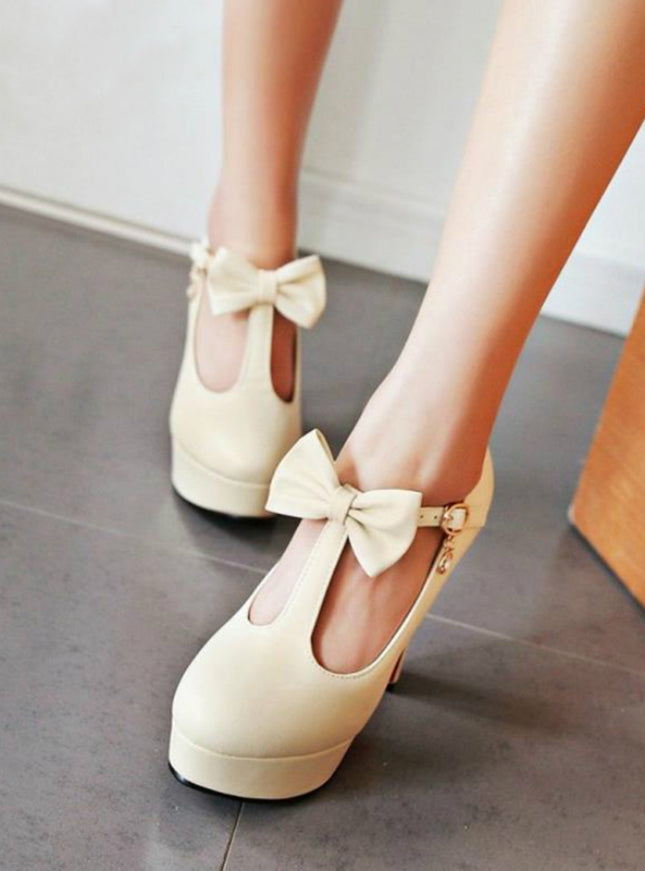 High Heel Shoes Brand Bowtie Round Toe Heeled Pumps