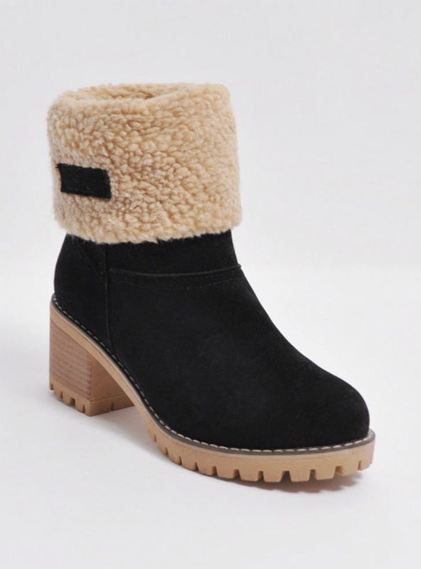 Snow Boots Fashion Square High Heels Ankle Boots