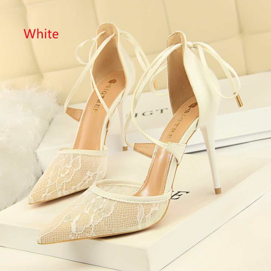 Shallow Pointed Mesh Lace Hollow Sandals