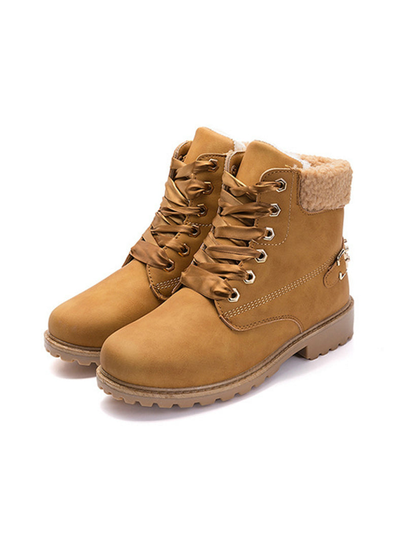 Women Boots Lace up Solid Casual Ankle Boots