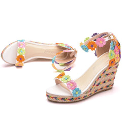 Colored Lace Wedges Heel Sandals