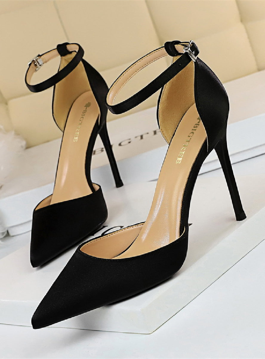 Satin Shallow Pointed Hollow Sandals