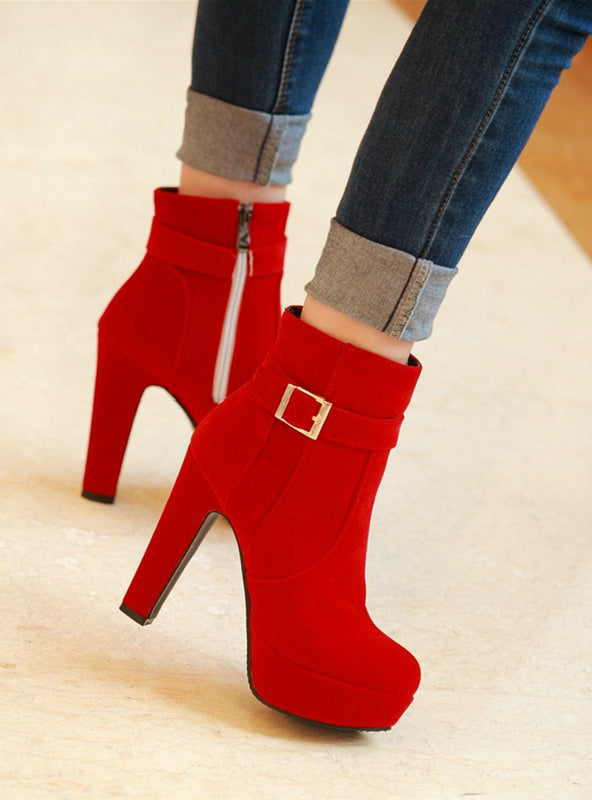 High Heels Women's Shoes Add Fur Winter Ankle Boots