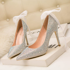 Thin-heeled Shallow-mouth Pointed Rhinestone High heels