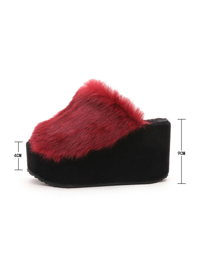 Fur Slippers Wedges Women Slippers Platform