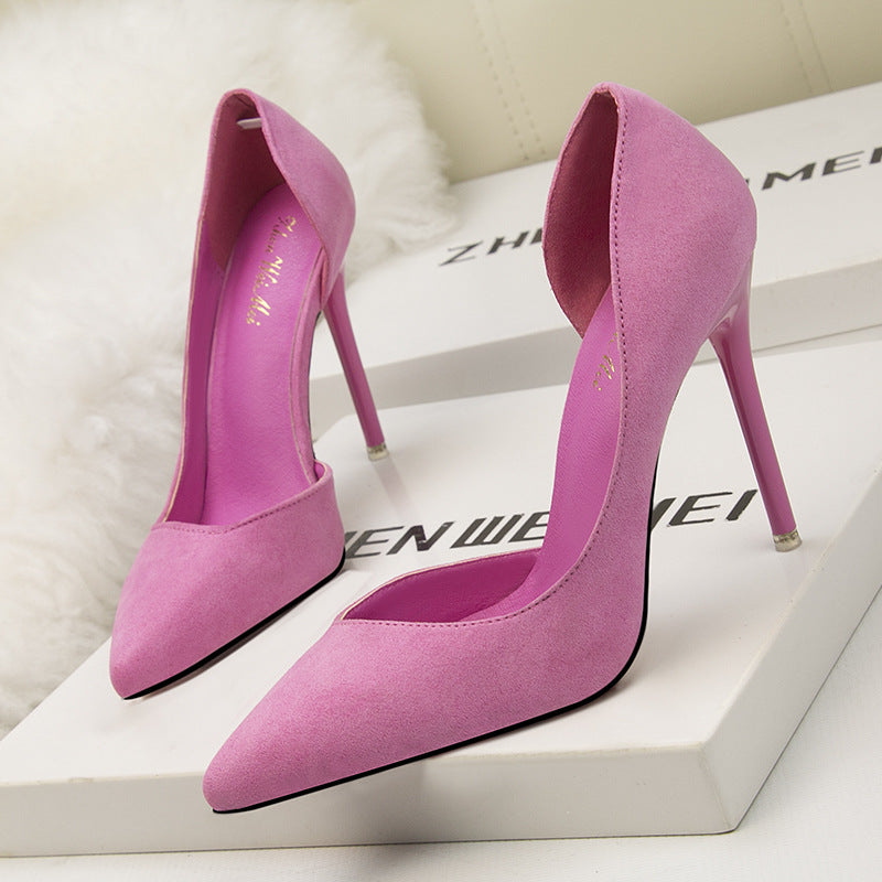 Suede Shallow Mouth Pointed High Heels Shoes