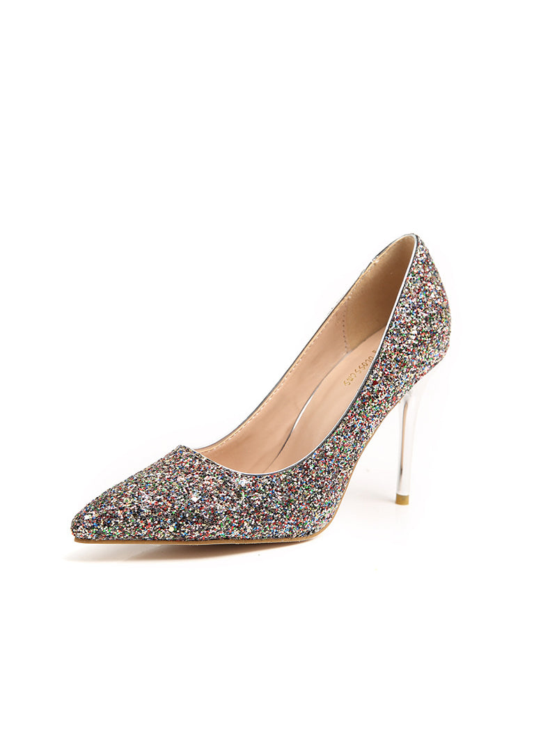 Shallow Pointed Stiletto Sequined High Heels Shoes