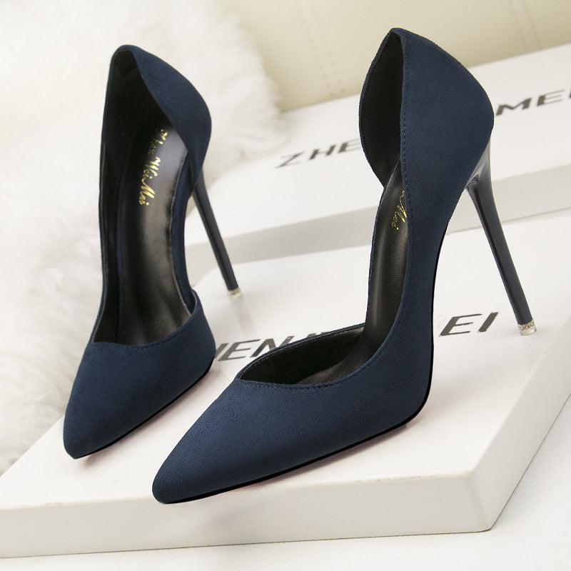 Suede Shallow Mouth Pointed High Heels Shoes