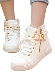 Zipper Wedge High Help Solid Color Sneakers