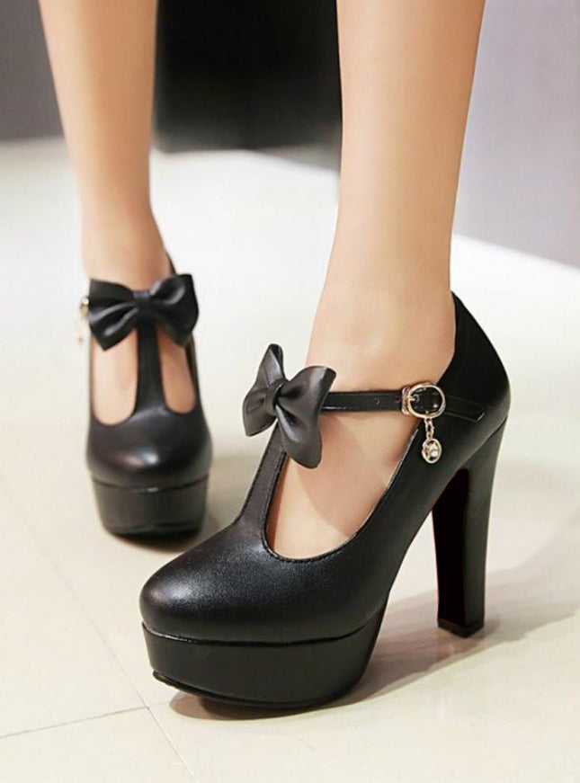 High Heel Shoes Brand Bowtie Round Toe Heeled Pumps