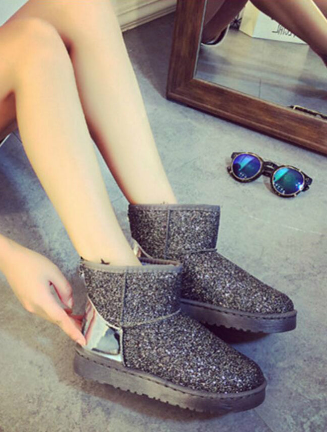 Winter Snow Boots Sequins Classic Women Short Boots