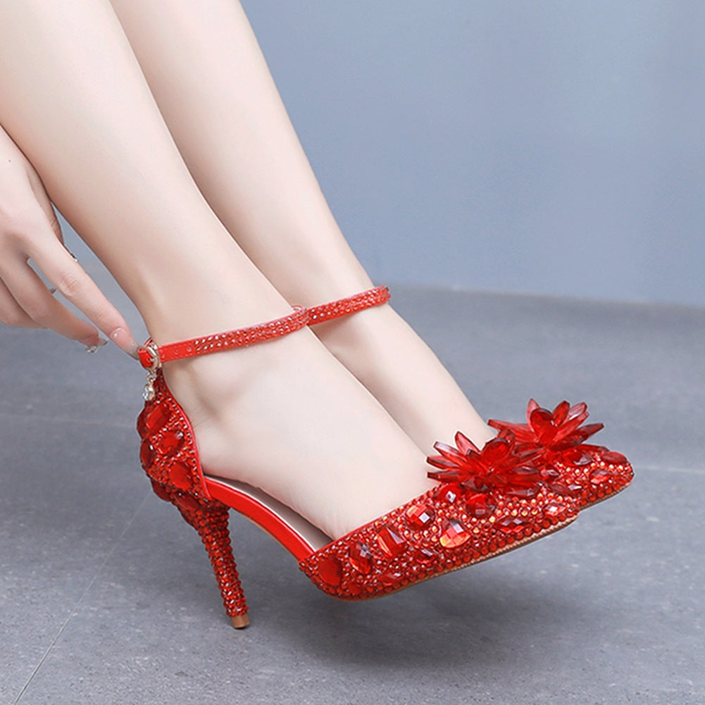 9 cm Pointed Rhinestone High-heeled Sandals