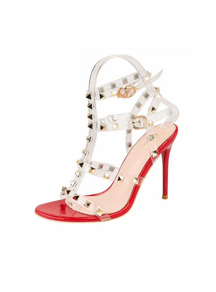 Patent Leather Metal Rivet Transparent Sandals