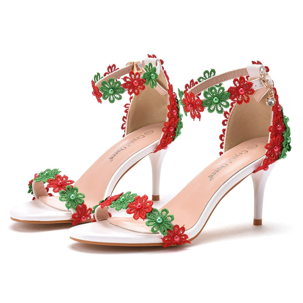 Women Beaded Stiletto Heels Sandals