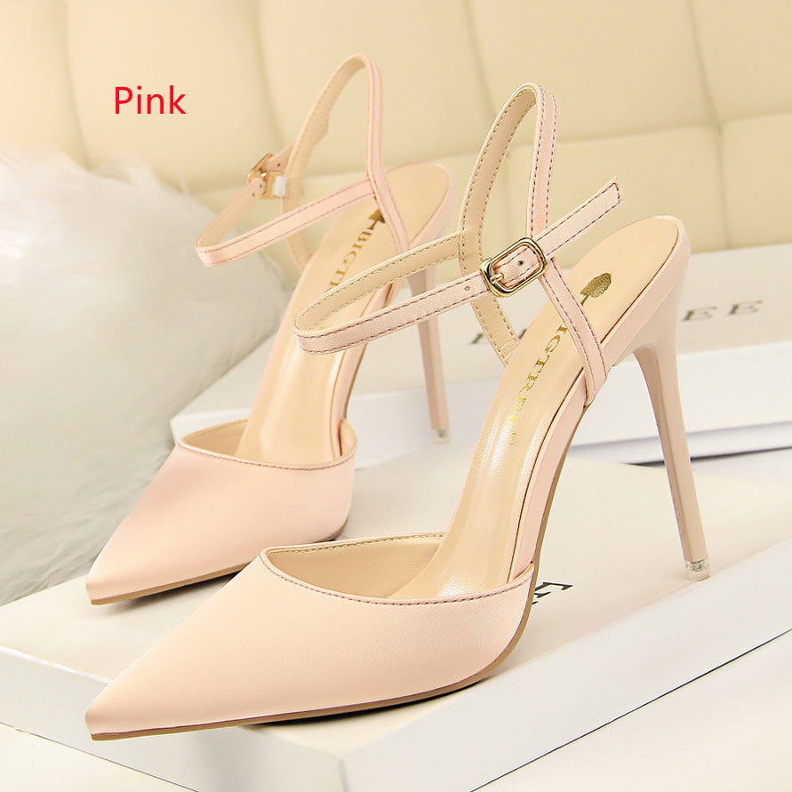 High-heeled Satin Shallow Pointed Sandals