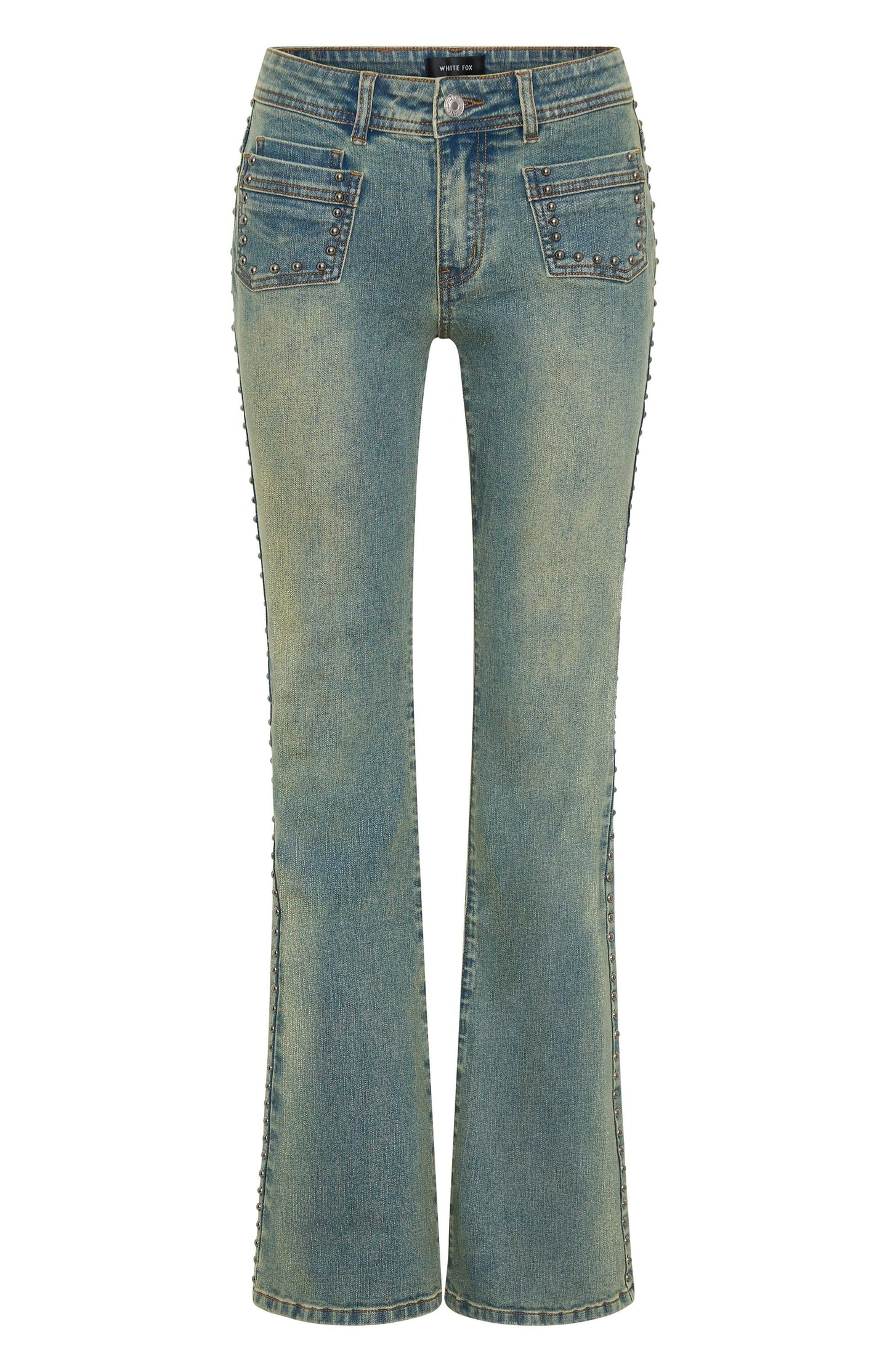 Blake Low Rise Studded Flare Jeans Brown Blue