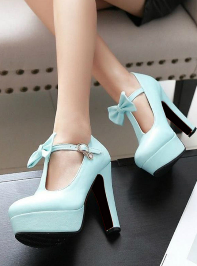 High Heel Shoes Brand Bowtie Round Toe Heeled Pumps