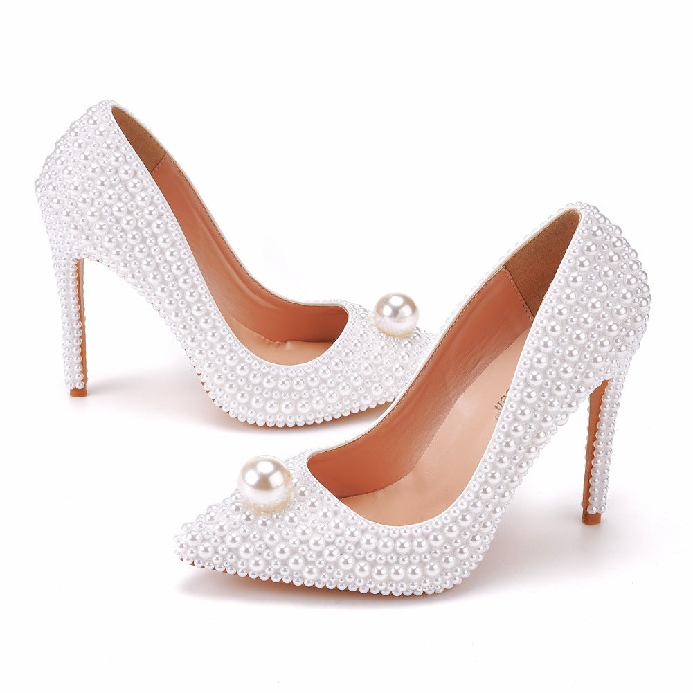 Pearl Stiletto Heels Pointed Wedding Shoes