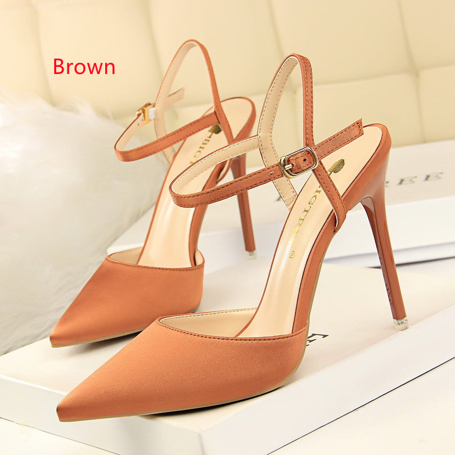 High-heeled Satin Shallow Pointed Sandals