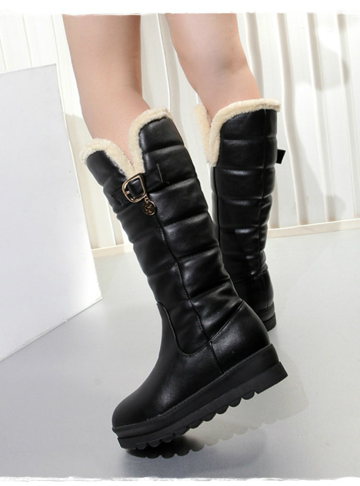 Mid Calf Boots Round Toe Med Heels Platform