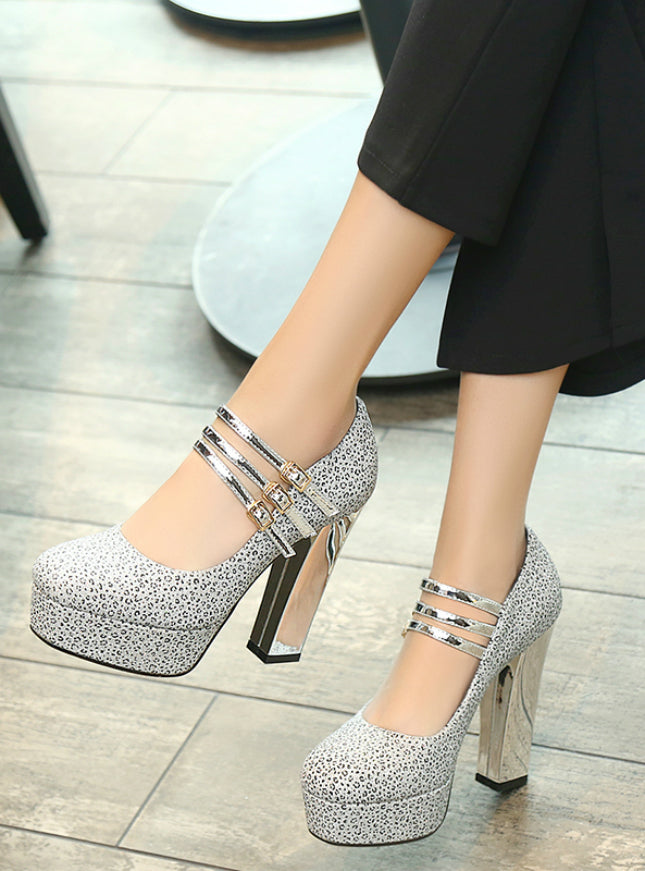 Pumps Platform Square High Heels Buckle Party Shoes