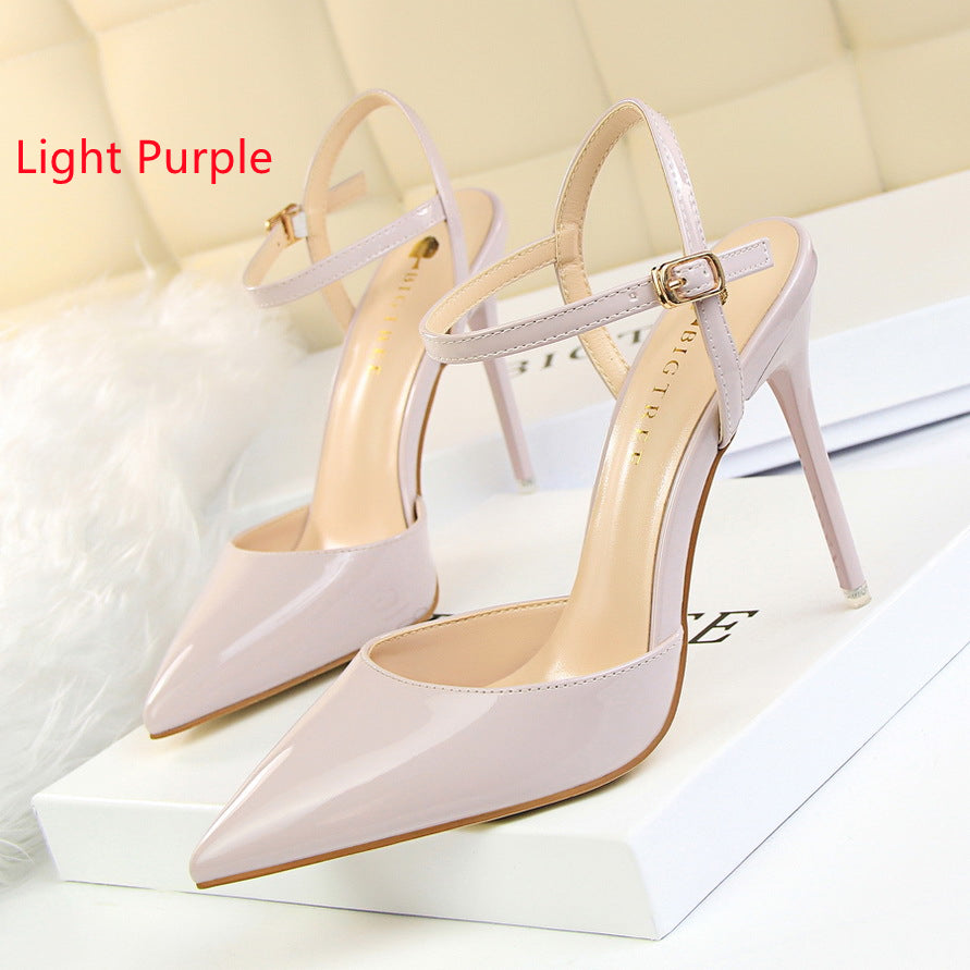 Shallow Pointed Patent Leather Sandals