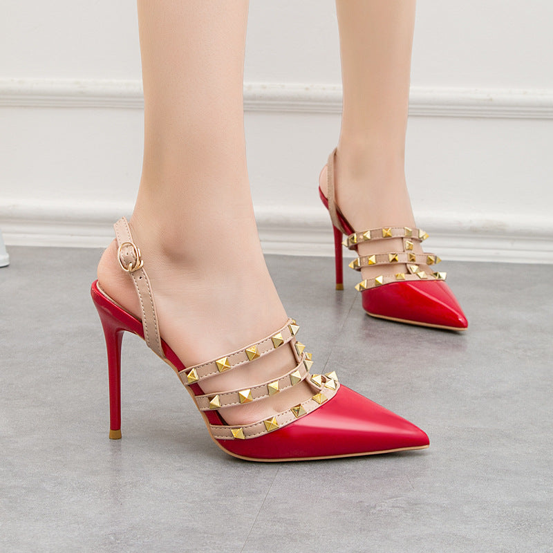 Women Thin-pointed Rivet Sandals