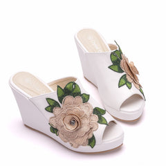 Flower Mouth Wedge Slippers