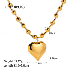 Ball Beaded Necklace with Gold Heart Pendant