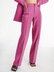 High Waisted Pleat Front Solid Colored Straight Leg Trousers