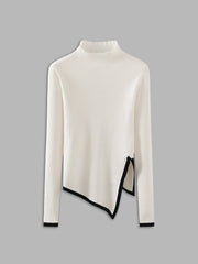 Asymmetrical Trim Mock Neck Sweater