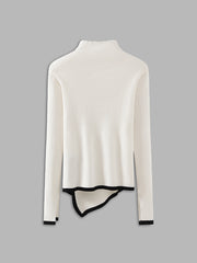 Asymmetrical Trim Mock Neck Sweater