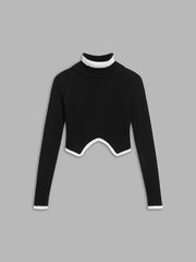 Mock Neck Contrast Trim Cropped Sweater