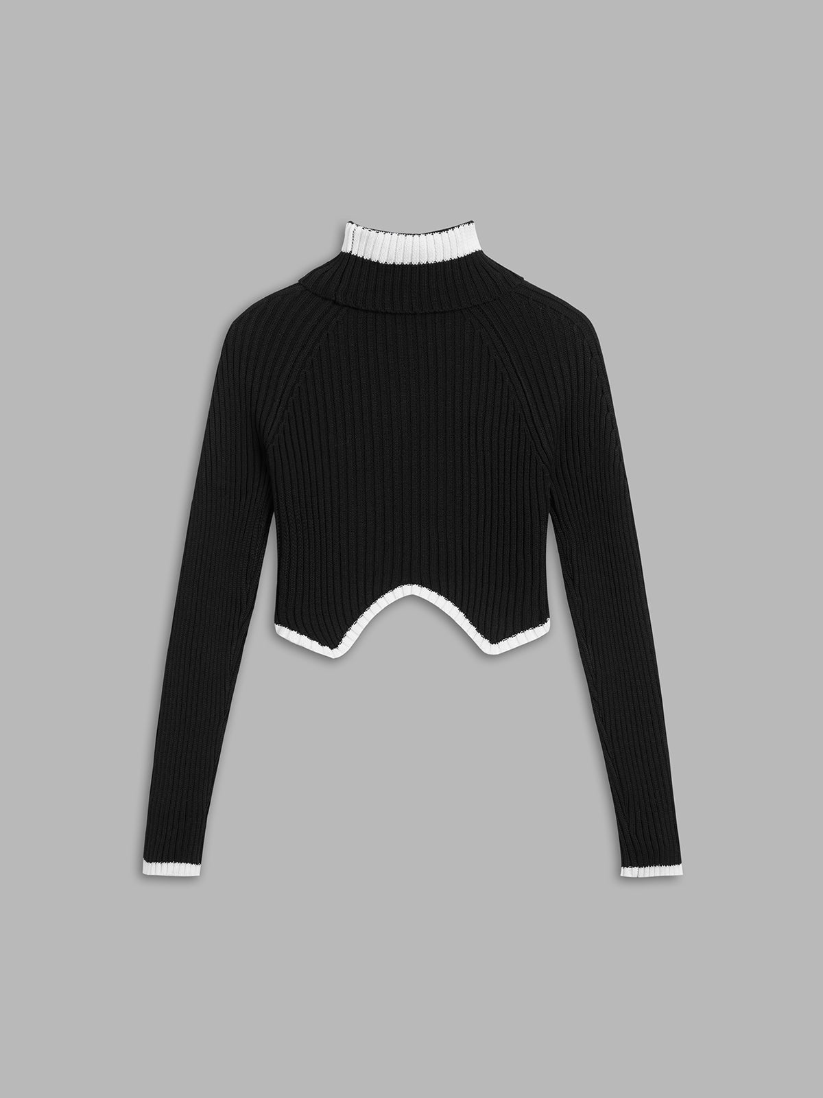 Mock Neck Contrast Trim Cropped Sweater