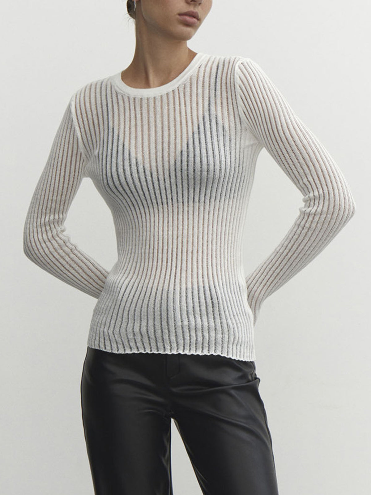 See Through Ribbed Mesh Top