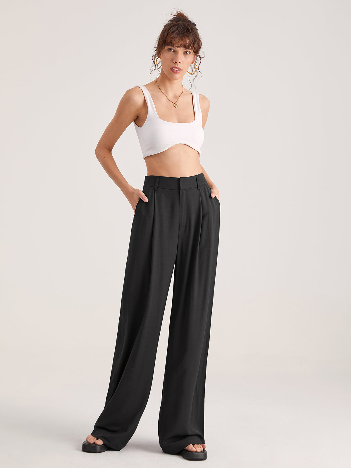 Oversized High Waisted Pleat Front Trousers