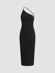 Asymmetrical Strap Open Back Midi Dress