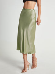 High Waisted Satin Flowy Midi Skirt